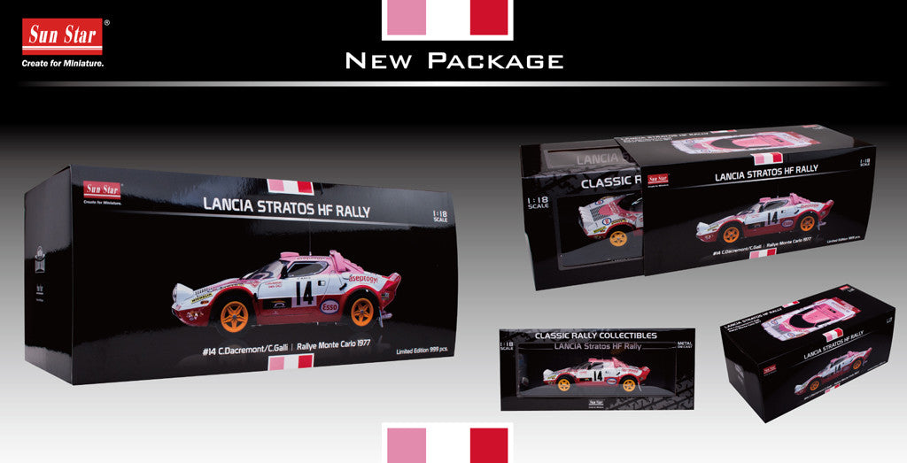 Sun Star scala 1:18 articolo 4518 Classic Rally Collectibles Lancia Stratos HF Rally Monte Carlo 1977 Limited Edition 999 pcs