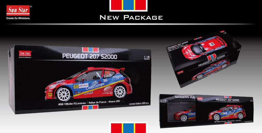 Sun Star scala 1:18 articolo 5432 Modern Rally Collectibles Peugeot 207 S2000 Rallye de Alsace 2011 Limited Edition 699 pcs