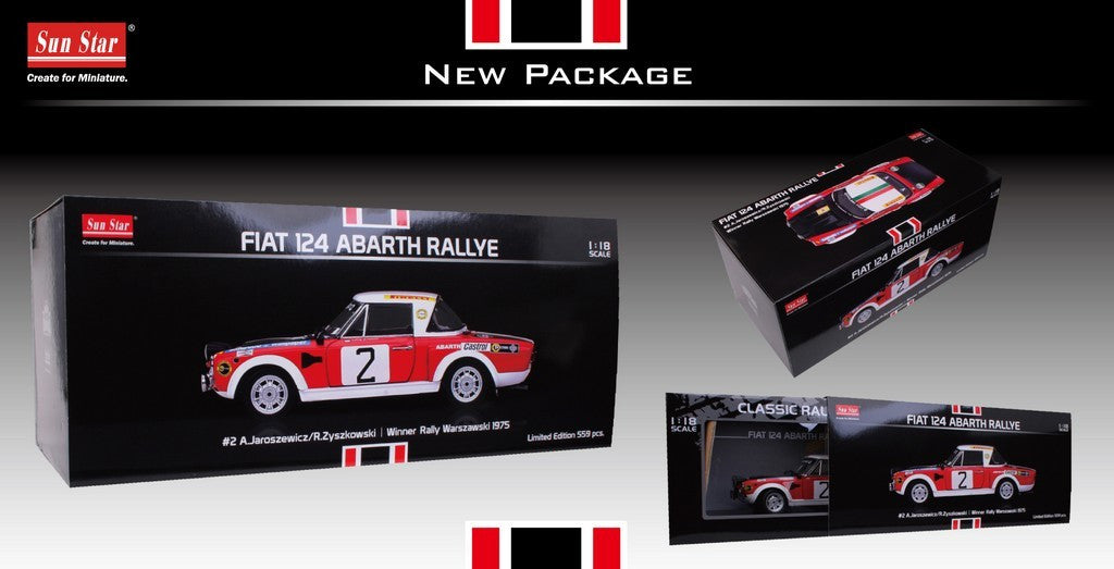 Sun Star scala 1:18 articolo 4950 Classic Rally Collectibles Fiat 124 Abarth Rally Warszawski 1975