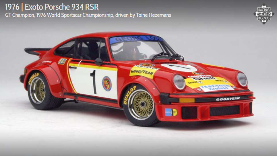 Exoto scala 1:18 articolo RLG19092 Racing Legends Collection Porsche 934 RSR GT Champion World Sportscar Championship