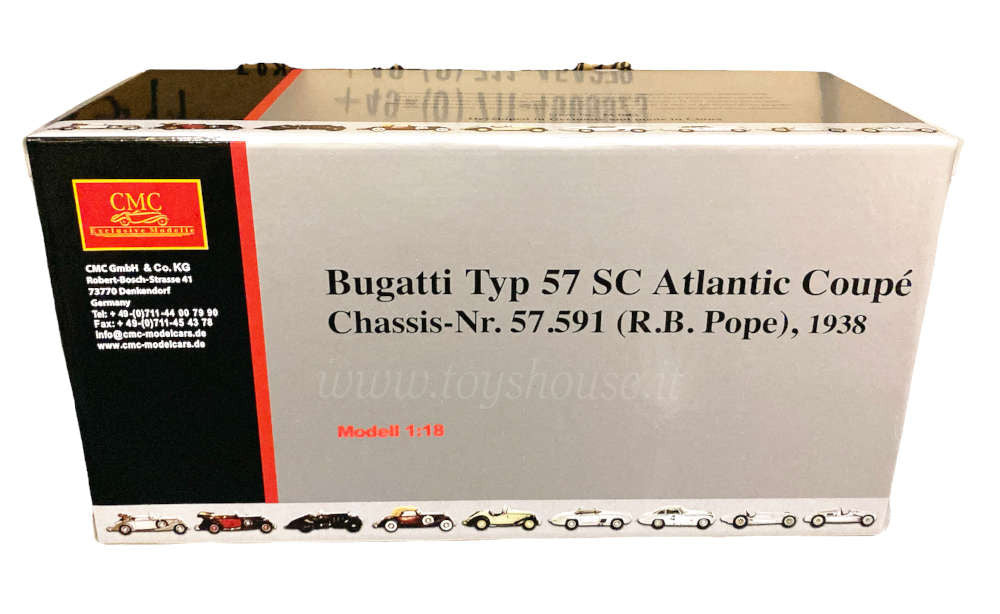 CMC 1:18 scale item M083 Bugatti Type 57SC Atlantic Chassis No. 57.591 Coupè RB Pope 1938