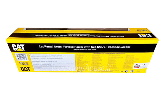 copy of Norscot CAT scala 1:50 articolo 55117 CAT Rental Store Flatbed Hauler With 420D IT Backhoe Loader