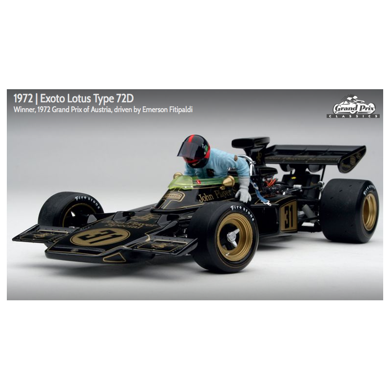 Exoto 1:18 scale item GPC97032 Grand Prix Classics Collection Lotus Type 72D - Emerson Fittipaldi