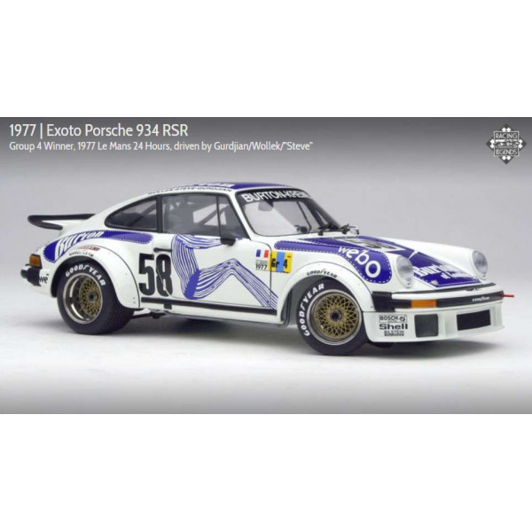 Exoto scala 1:18 articolo RLG18096 Racing Legends Collection Porsche 934 RSR Group 4 Winner Le Mans 24 Hours