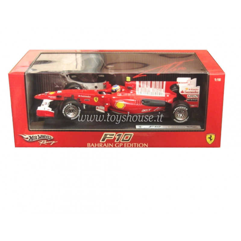 Hot Wheels 1:18 scale item T6287 Racing Ferrari F10 Alonso 2010 (Winner GP Bahrain)