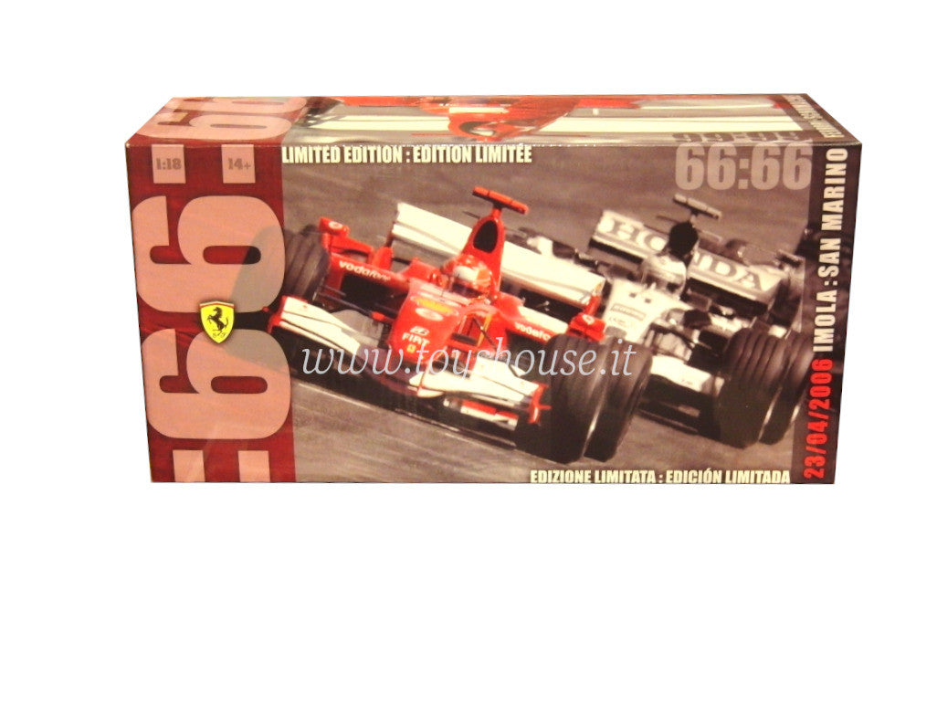 Hot Wheels 1:18 scale item J2989 Racing Ferrari 248 F1 All Time Pole 66:66 GP San Marino Limited Edition 6666 pcs