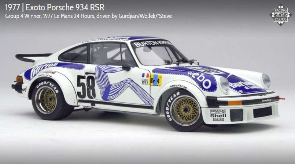 Exoto 1:18 scale item RLG18096 Racing Legends Collection Porsche 934 RSR Group 4 Winner Le Mans 24 Hours
