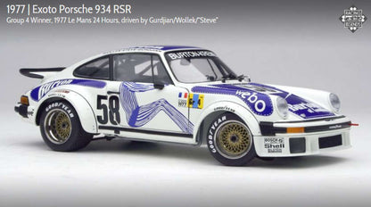 Exoto 1:18 scale item RLG18096 Racing Legends Collection Porsche 934 RSR Group 4 Winner Le Mans 24 Hours