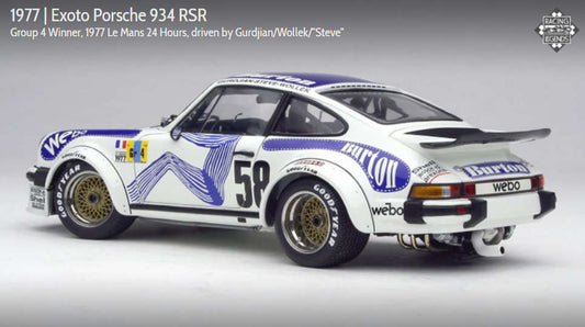 Exoto scala 1:18 articolo RLG18096 Racing Legends Collection Porsche 934 RSR Group 4 Winner Le Mans 24 Hours