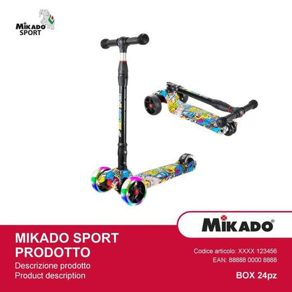 Mikado 3 Flashing Wheels Monopattino 3 Ruote con Sterzo Regolabile e Telaio in Alluminio peso massimo 60kg