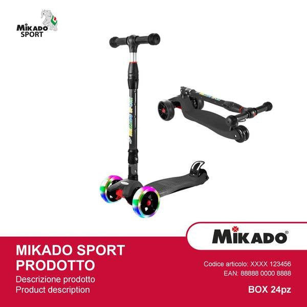 Mikado 3 Flashing Wheels Monopattino 3 Ruote con Sterzo Regolabile e Telaio in Alluminio peso massimo 60kg