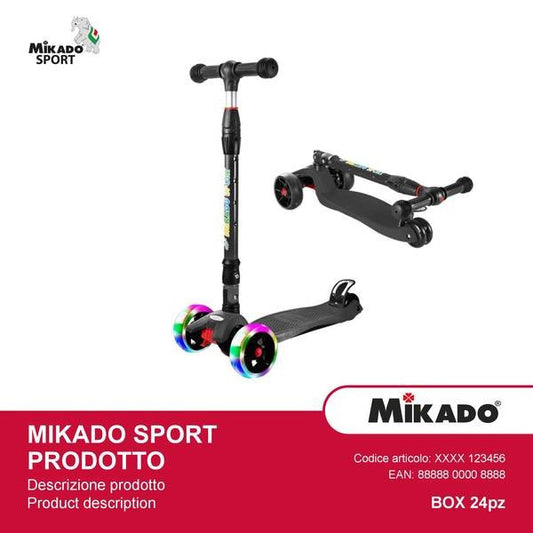 Mikado 3 Flashing Wheels 3 Wheel Scooter with Adjustable Steering and Aluminum Frame Max Weight 60kg