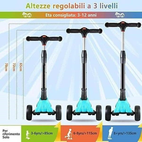 Mikado 3 Flashing Wheels Monopattino 3 Ruote con Sterzo Regolabile e Telaio in Alluminio peso massimo 60kg