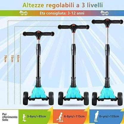 Mikado 3 Flashing Wheels Monopattino 3 Ruote con Sterzo Regolabile e Telaio in Alluminio peso massimo 60kg