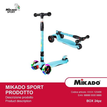 Mikado 3 Flashing Wheels Monopattino 3 Ruote con Sterzo Regolabile e Telaio in Alluminio peso massimo 60kg