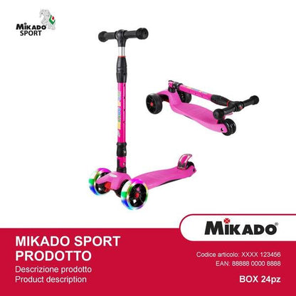 Mikado 3 Flashing Wheels Monopattino 3 Ruote con Sterzo Regolabile e Telaio in Alluminio peso massimo 60kg