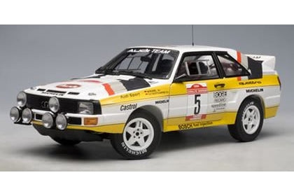 AUTOart 1:18 scale item 88405 Millennium Collection Audi Sport Quattro Rally Sanremo 1984 n.5 W.Roehr/H.Geistdoer Fer